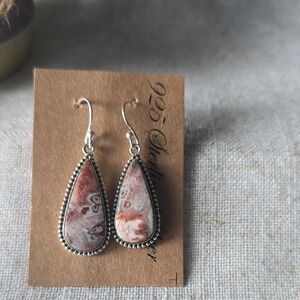 925 Sterling Silver~Rosita Jasper~Teardrop Earrings~NW